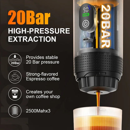 3-in-1 portable espresso maker compatible with coffee capsules and ground coffee